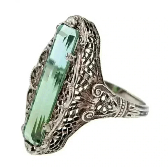 New Gorgeous Boho Vintage Look Sterling Silver Emerald Ring - Picture 2 of 7